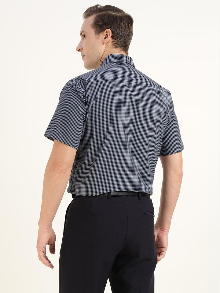Men Blue & Navy Checked Pure Cotton Slim Fit Formal Shirt