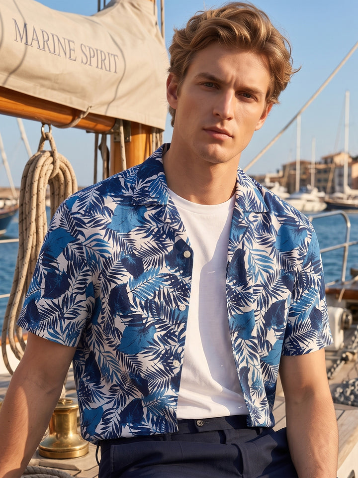 Men White & Blue Printed Pure Cotton Relaxed Fit Casual Shirt