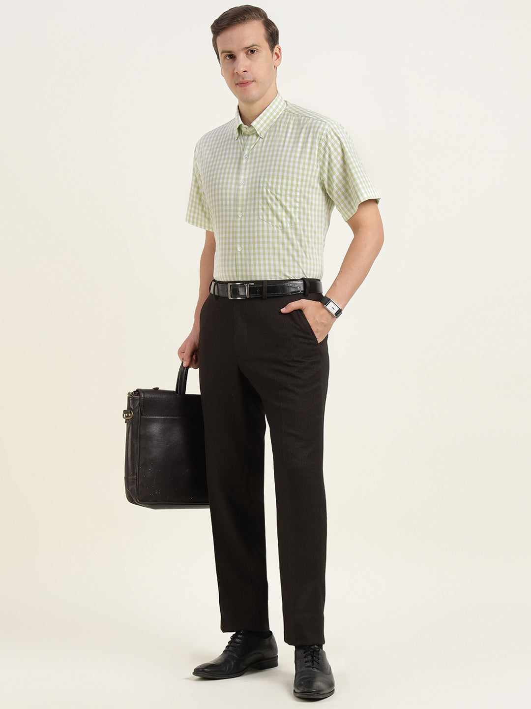 Men Light Green Checked Pure Cotton Slim Fit Formal Shirt