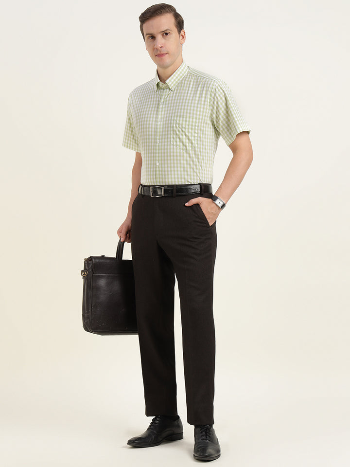 Men Light Green Checked Pure Cotton Slim Fit Formal Shirt