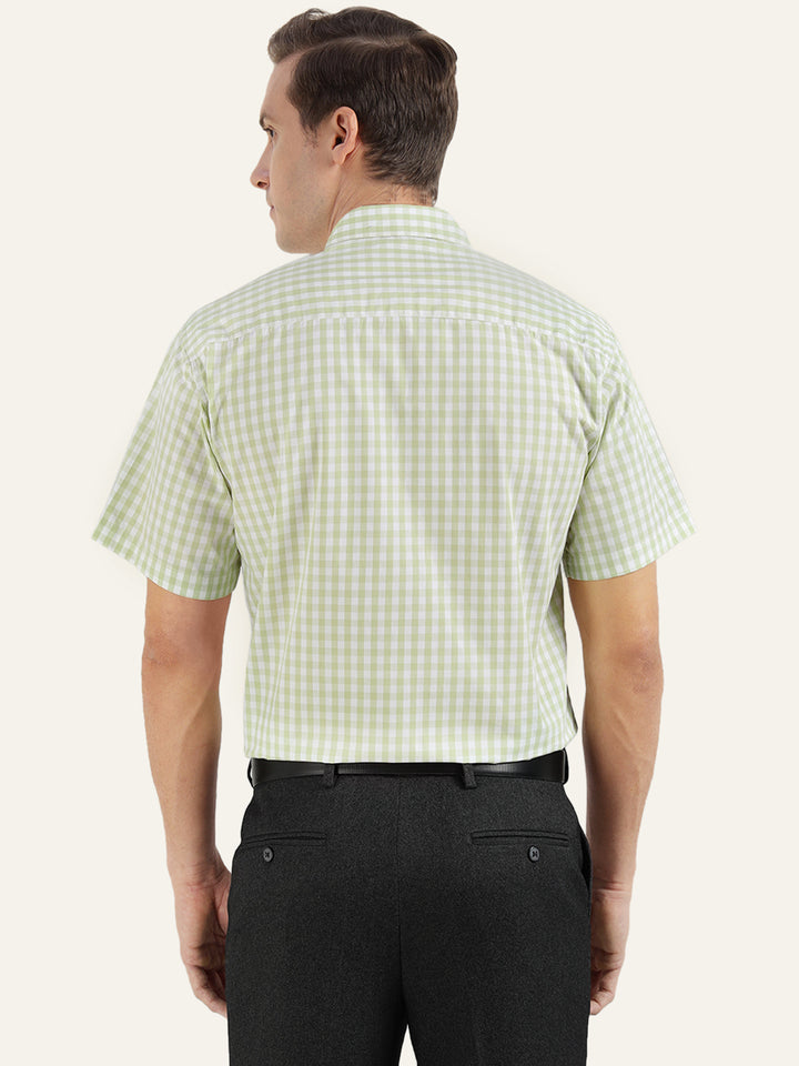 Men Light Green Checked Pure Cotton Slim Fit Formal Shirt