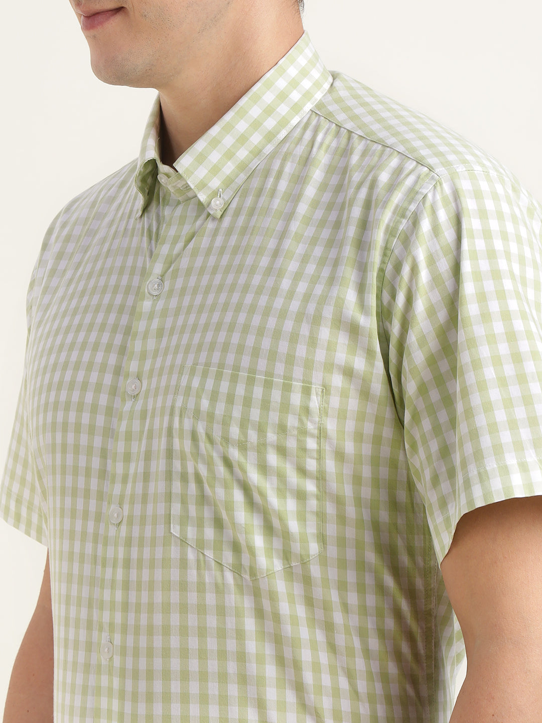 Men Light Green Checked Pure Cotton Slim Fit Formal Shirt