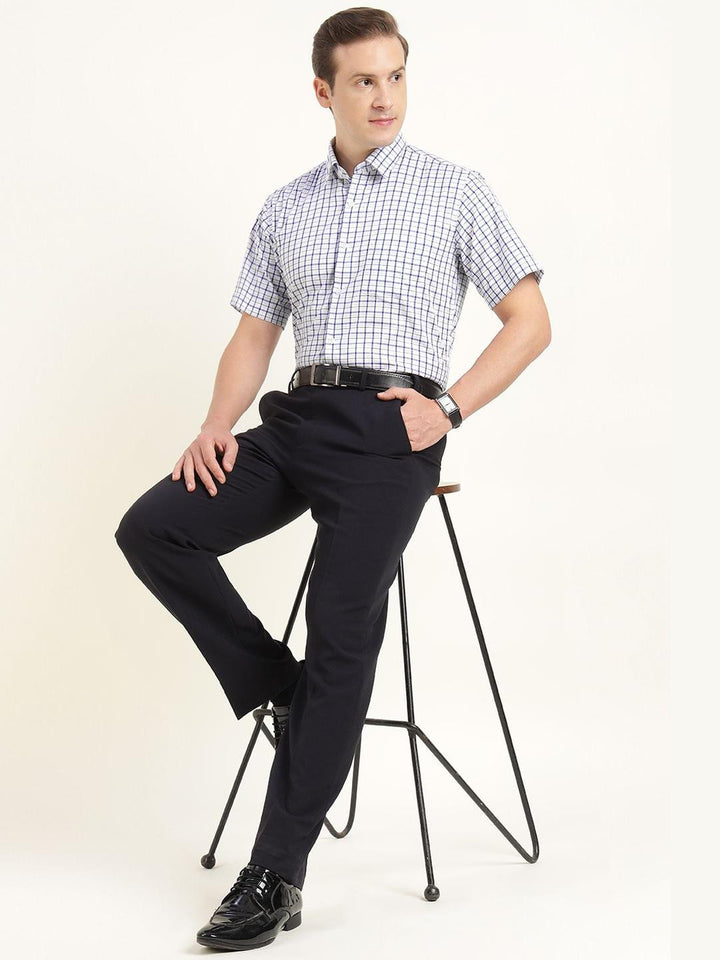 Men White & Blue Checked Pure Cotton Slim Fit Formal Shirt