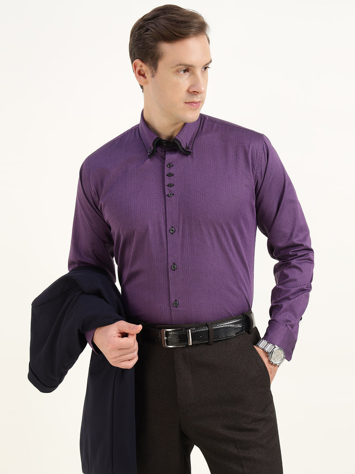 Hancock Men Purple Solid Pure Cotton Slim Fit Party Shirt