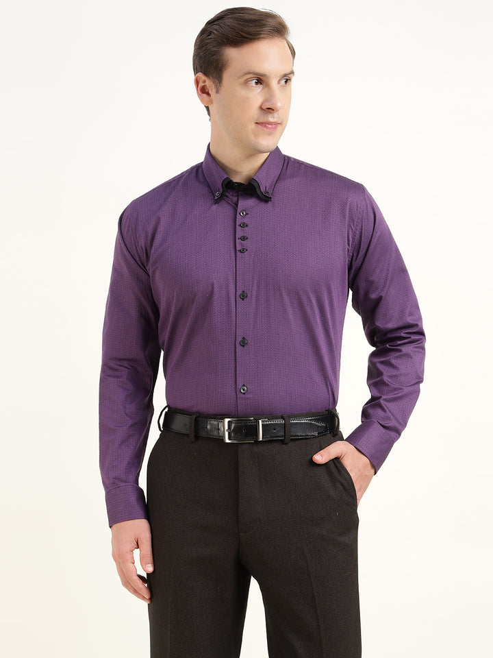 Hancock Men Purple Solid Pure Cotton Slim Fit Party Shirt