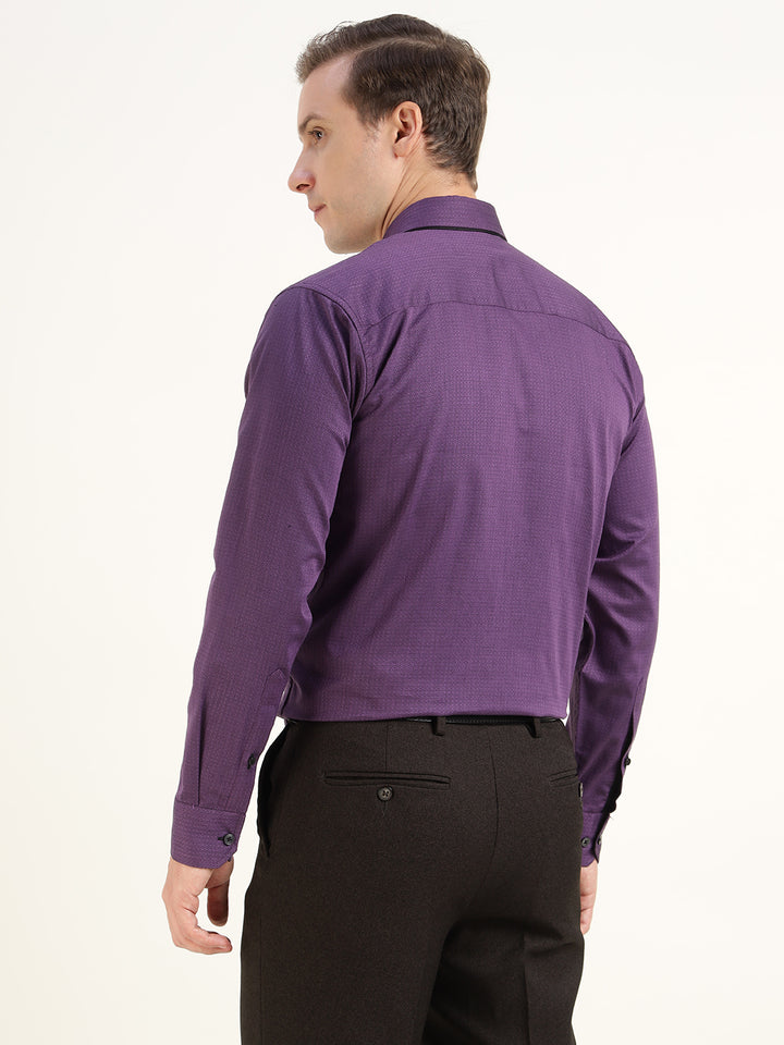 Hancock Men Purple Solid Pure Cotton Slim Fit Party Shirt
