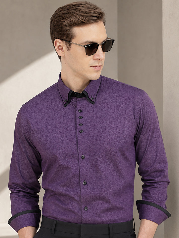 Men Purple Solid Pure Cotton Slim Fit Party Shirt