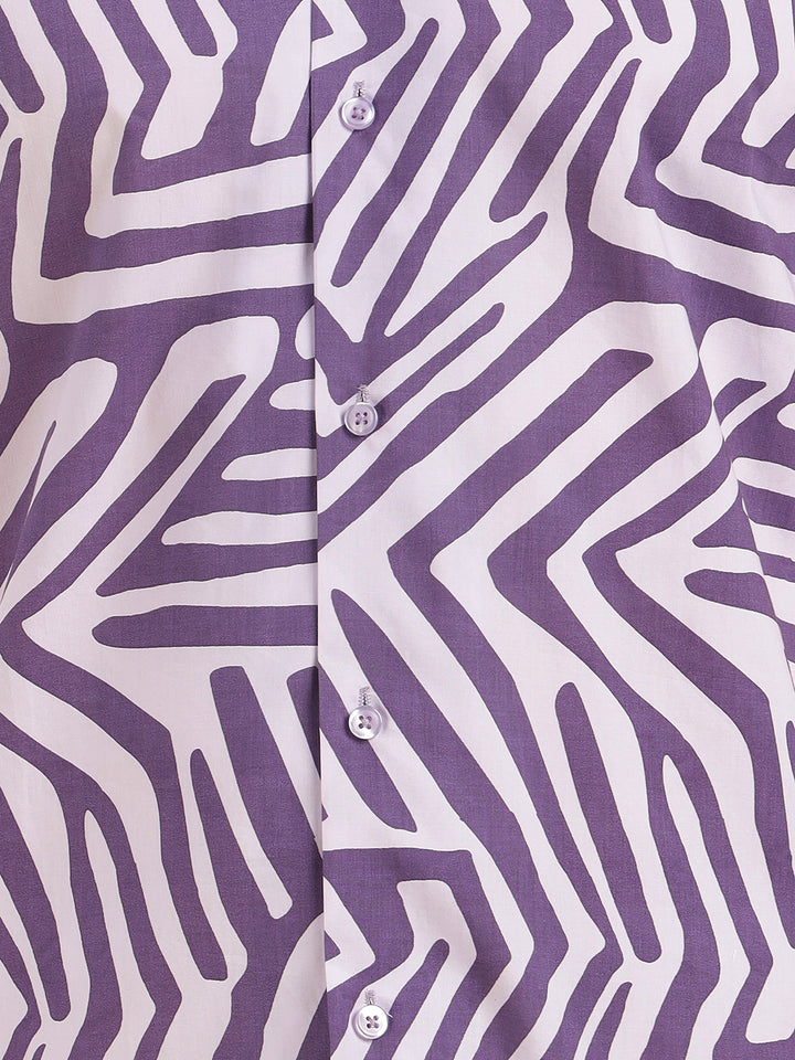 Hancock Men Purple Printed Pure Cotton Relaxed Fit Casual Shirt