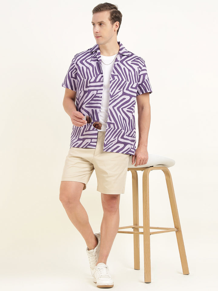 Hancock Men Purple Printed Pure Cotton Relaxed Fit Casual Shirt