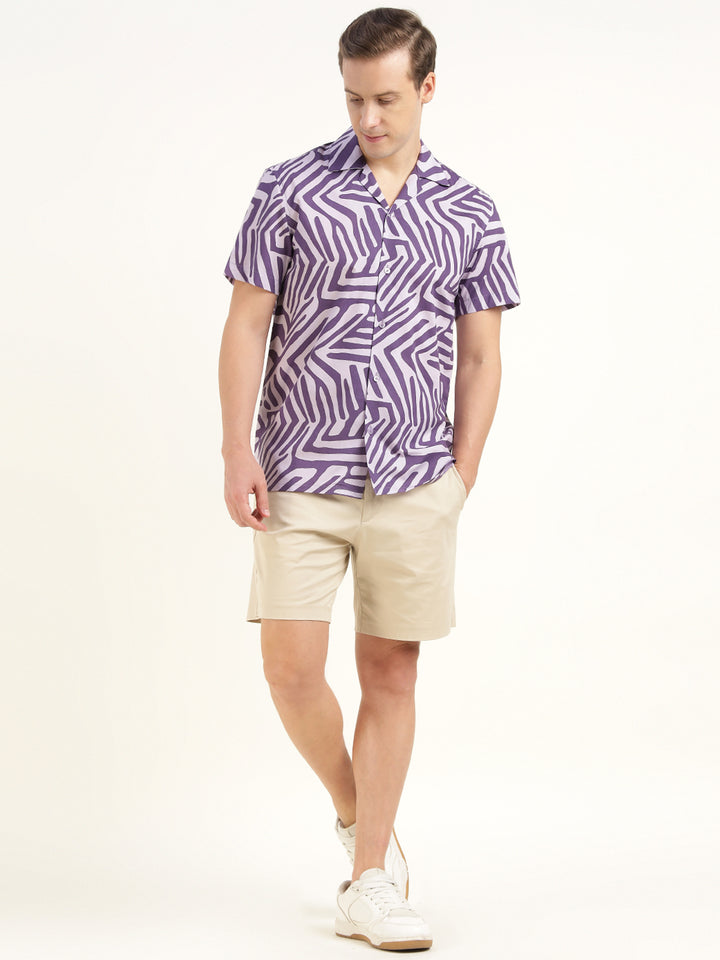Hancock Men Purple Printed Pure Cotton Relaxed Fit Casual Shirt