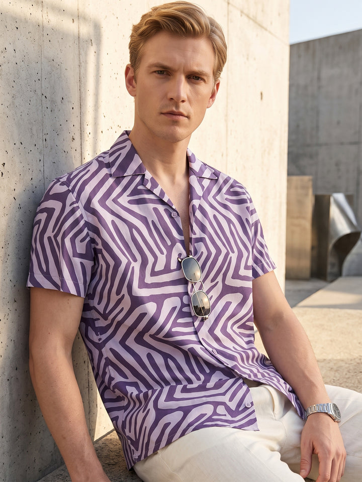 Men Purple Printed Pure Cotton Relaxed Fit Casual Shirt