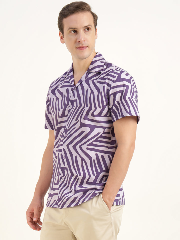 Hancock Men Purple Printed Pure Cotton Relaxed Fit Casual Shirt