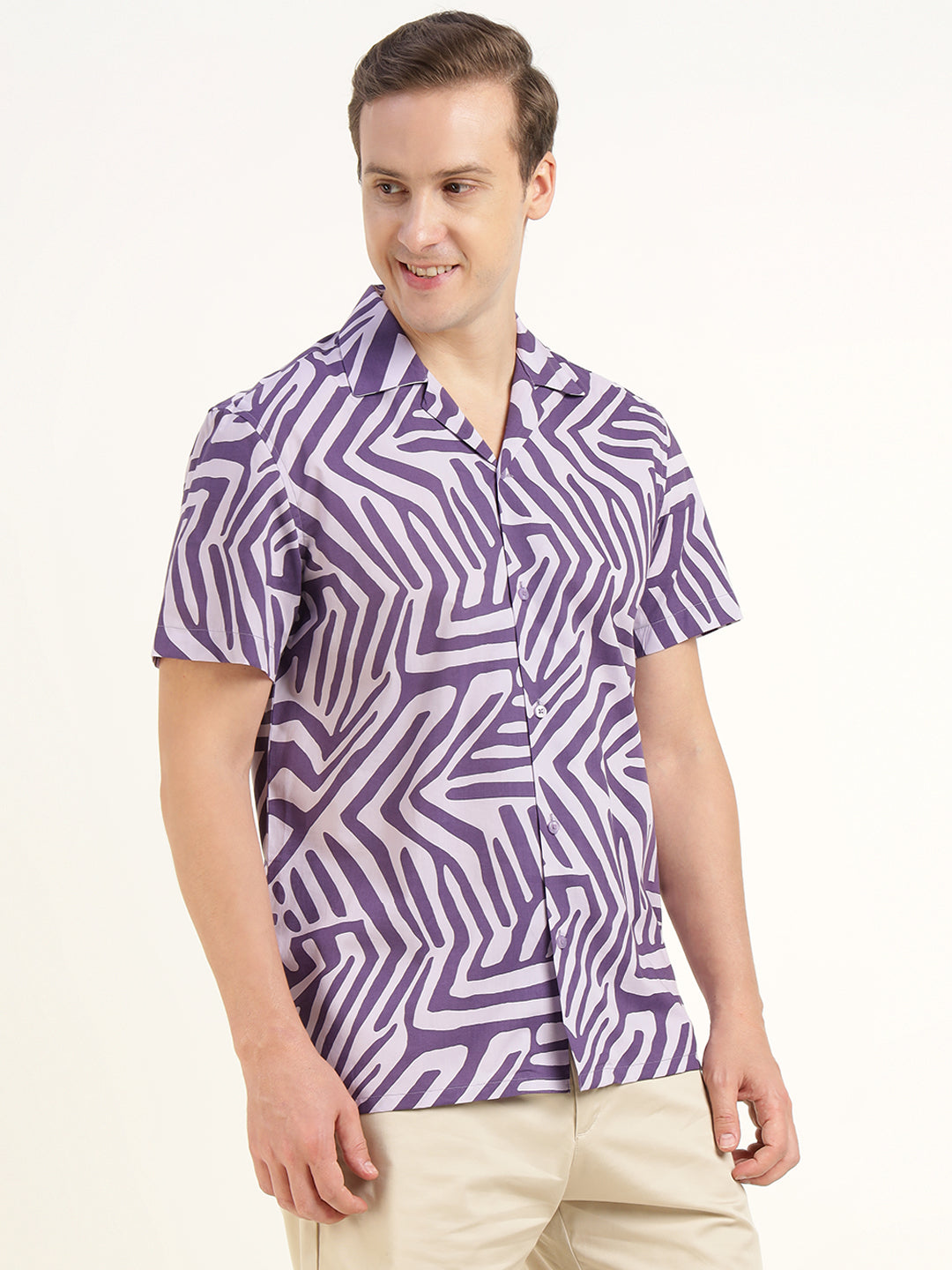 Hancock Men Purple Printed Pure Cotton Relaxed Fit Casual Shirt