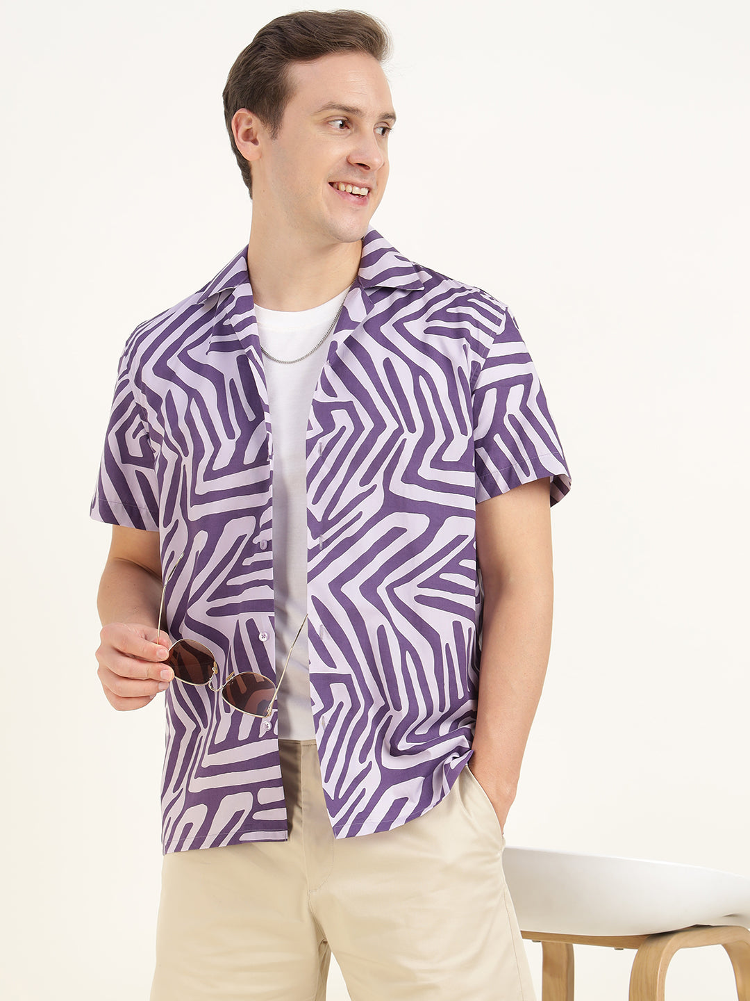 Hancock Men Purple Printed Pure Cotton Relaxed Fit Casual Shirt