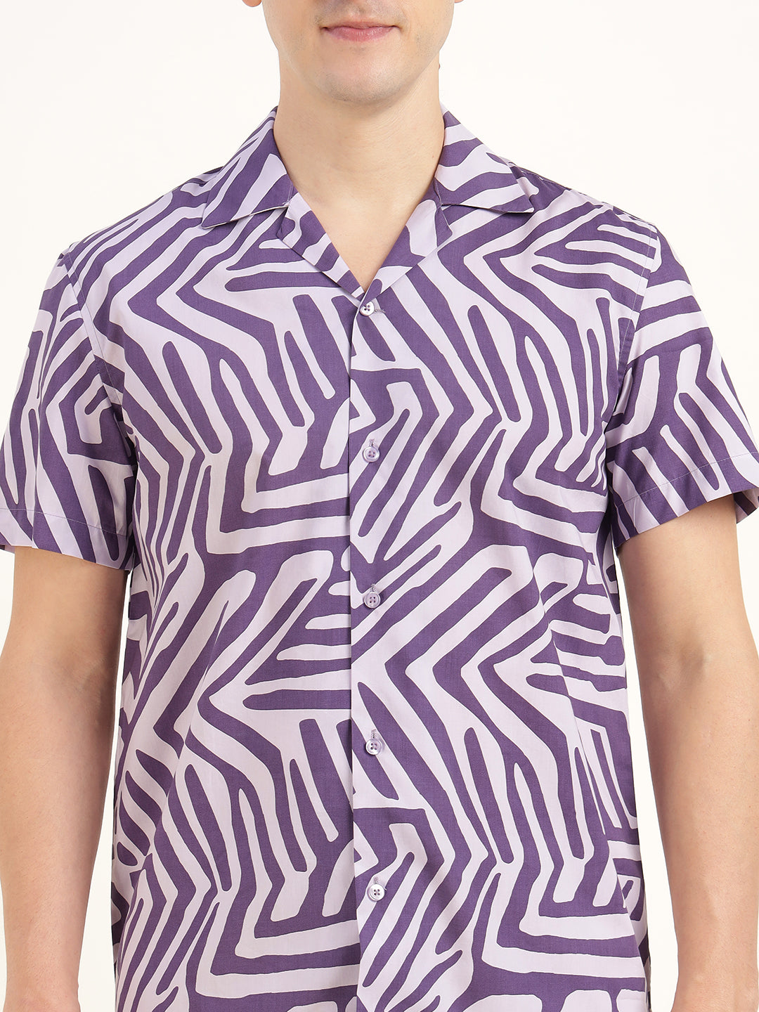 Hancock Men Purple Printed Pure Cotton Relaxed Fit Casual Shirt