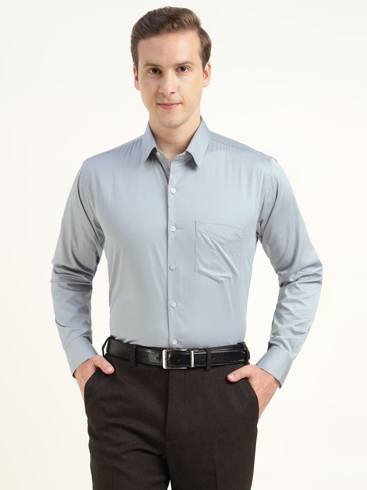 Men Bluish Grey Solid Pure Cotton Slim Fit Party Shirt