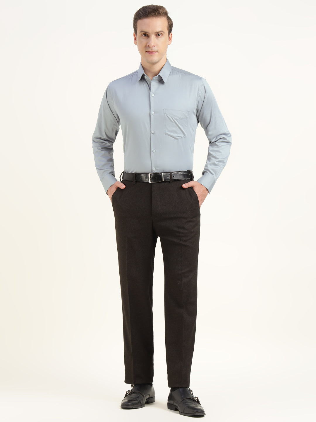 Men Bluish Grey Solid Pure Cotton Slim Fit Party Shirt