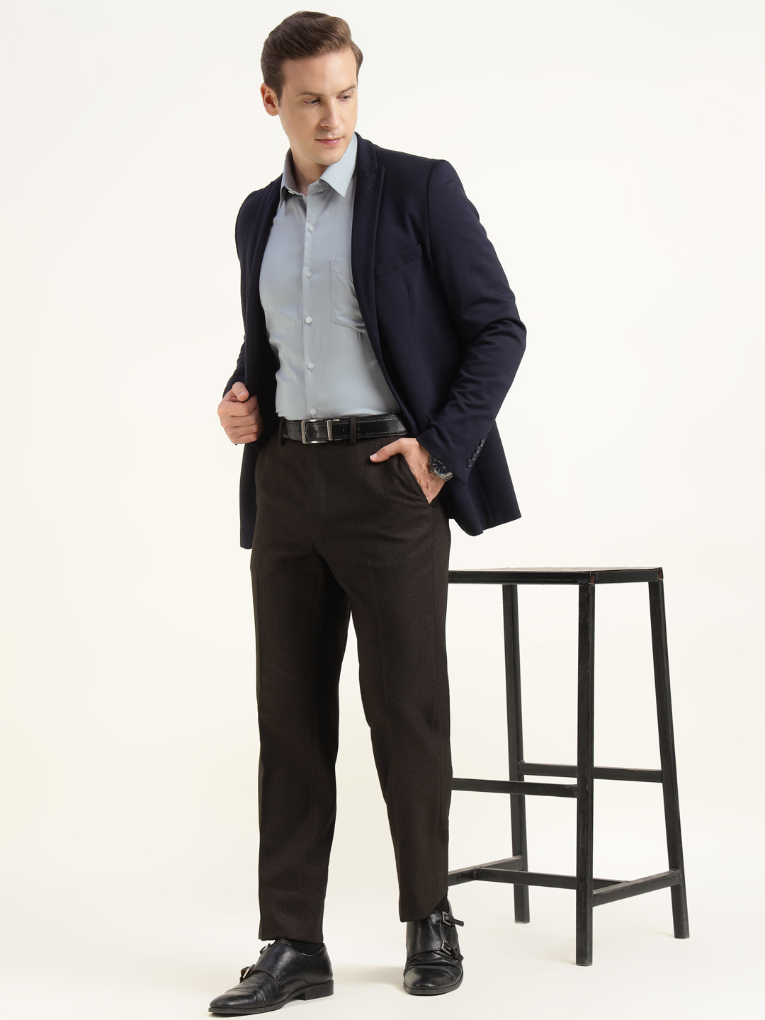 Men Bluish Grey Solid Pure Cotton Slim Fit Party Shirt