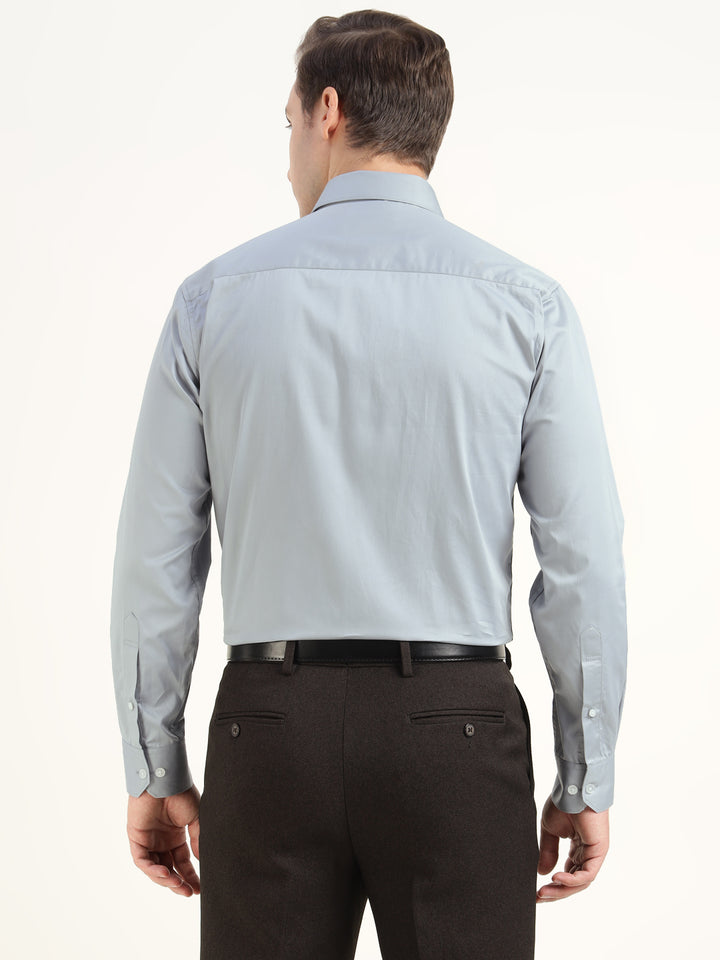 Men Bluish Grey Solid Pure Cotton Slim Fit Party Shirt