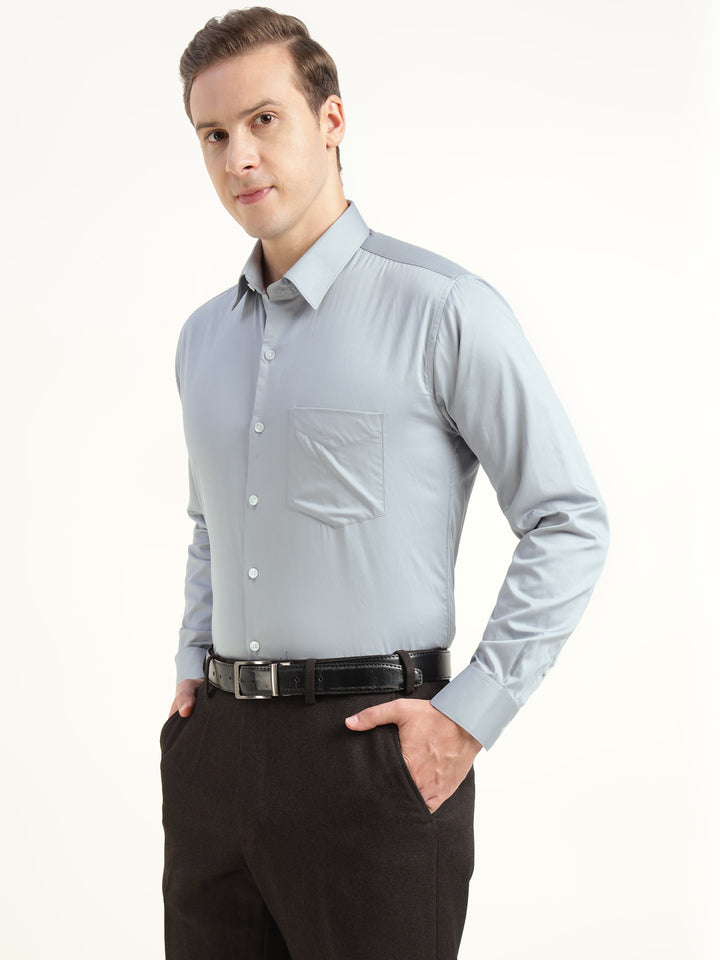Men Bluish Grey Solid Pure Cotton Slim Fit Party Shirt