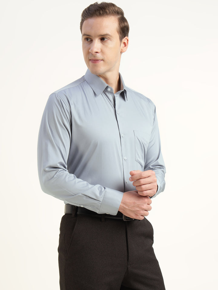 Men Bluish Grey Solid Pure Cotton Slim Fit Party Shirt