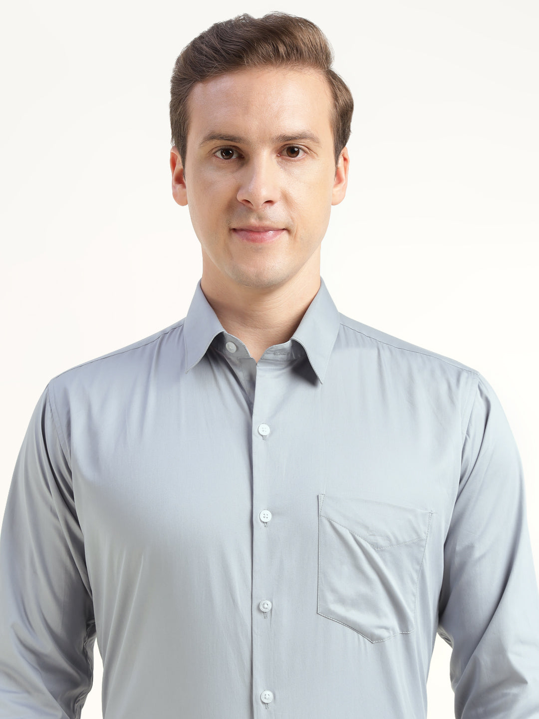 Men Bluish Grey Solid Pure Cotton Slim Fit Party Shirt
