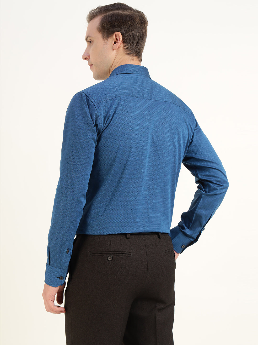 Hancock Men Blue Solid Pure Cotton Slim Fit Party Shirt