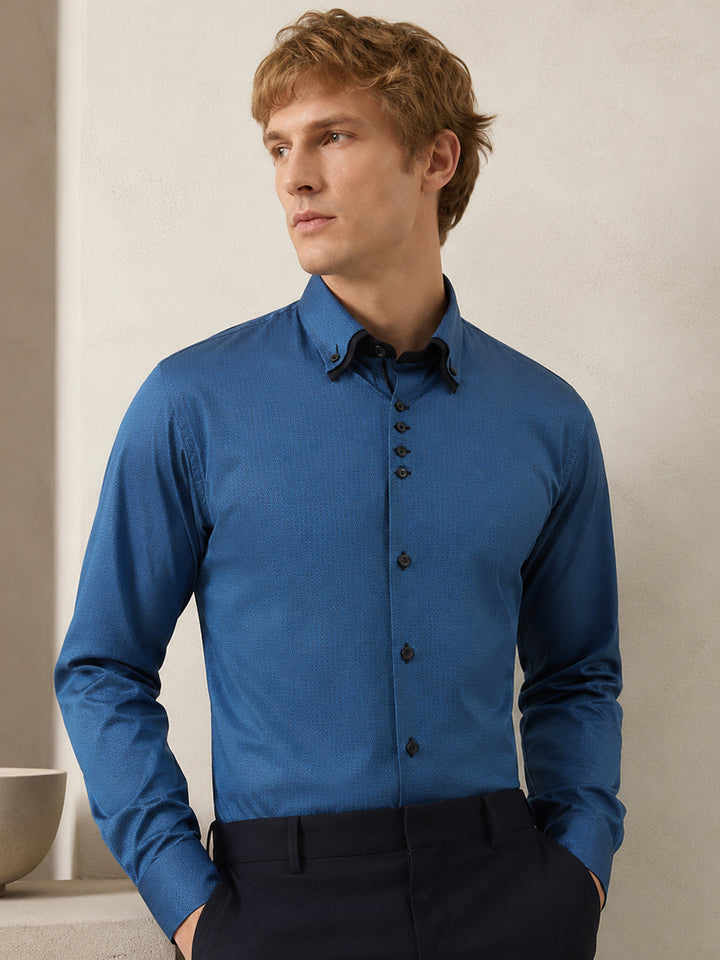 Men Blue Solid Pure Cotton Slim Fit Party Shirt