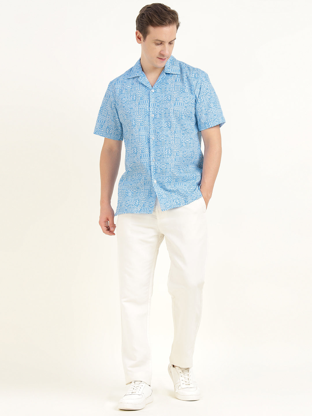 Hancock Men Blue Printed Pure Cotton Relaxed Fit Casual Shirt