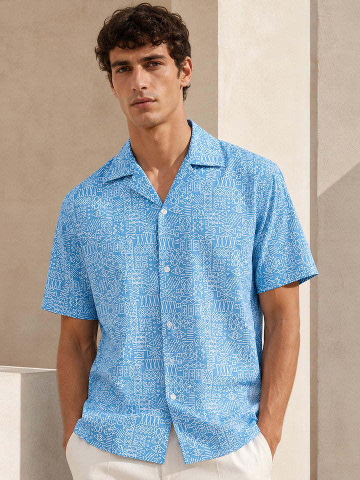 Men Blue Printed Pure Cotton Relaxed Fit Casual Shirt