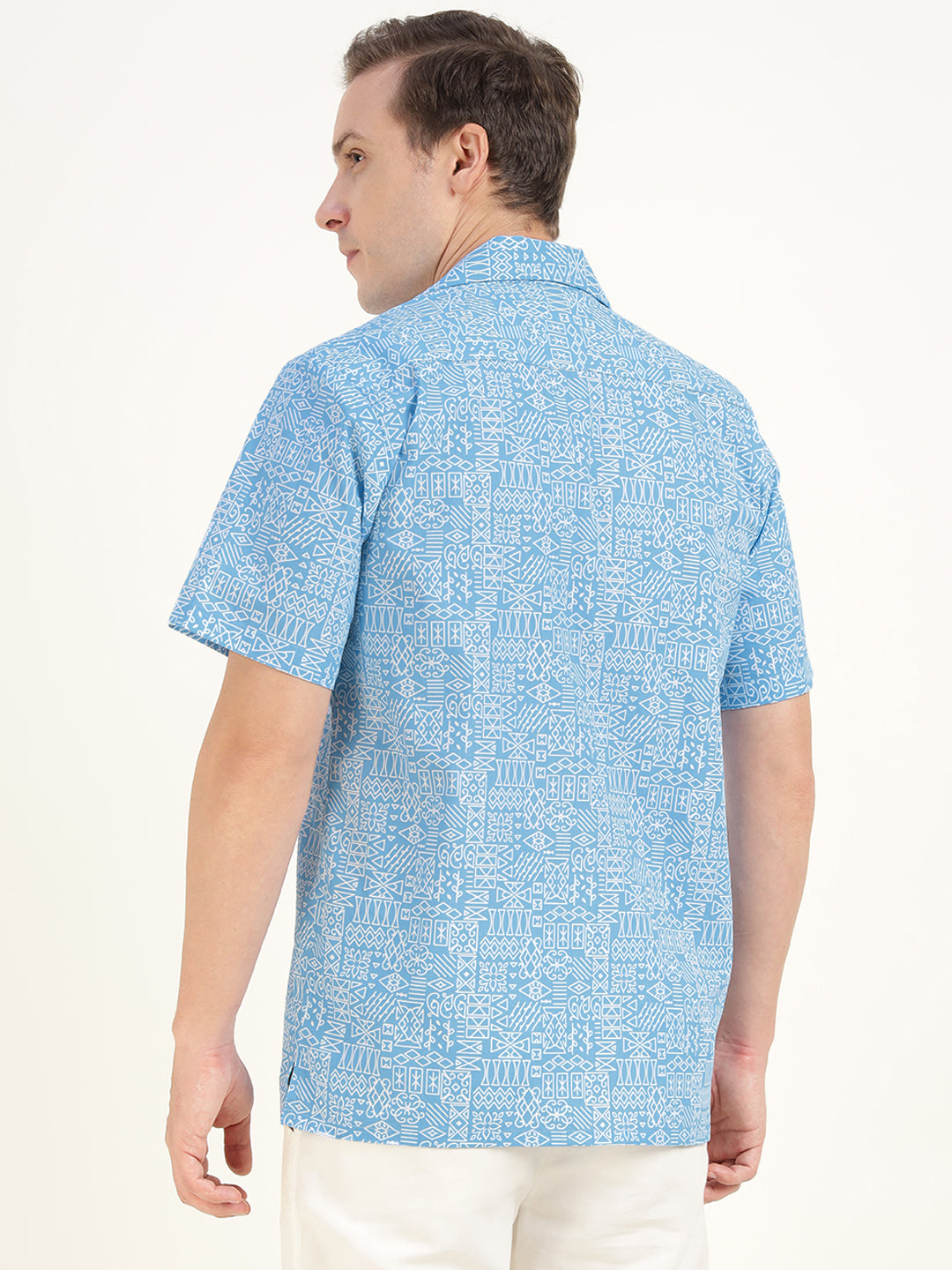 Hancock Men Blue Printed Pure Cotton Relaxed Fit Casual Shirt