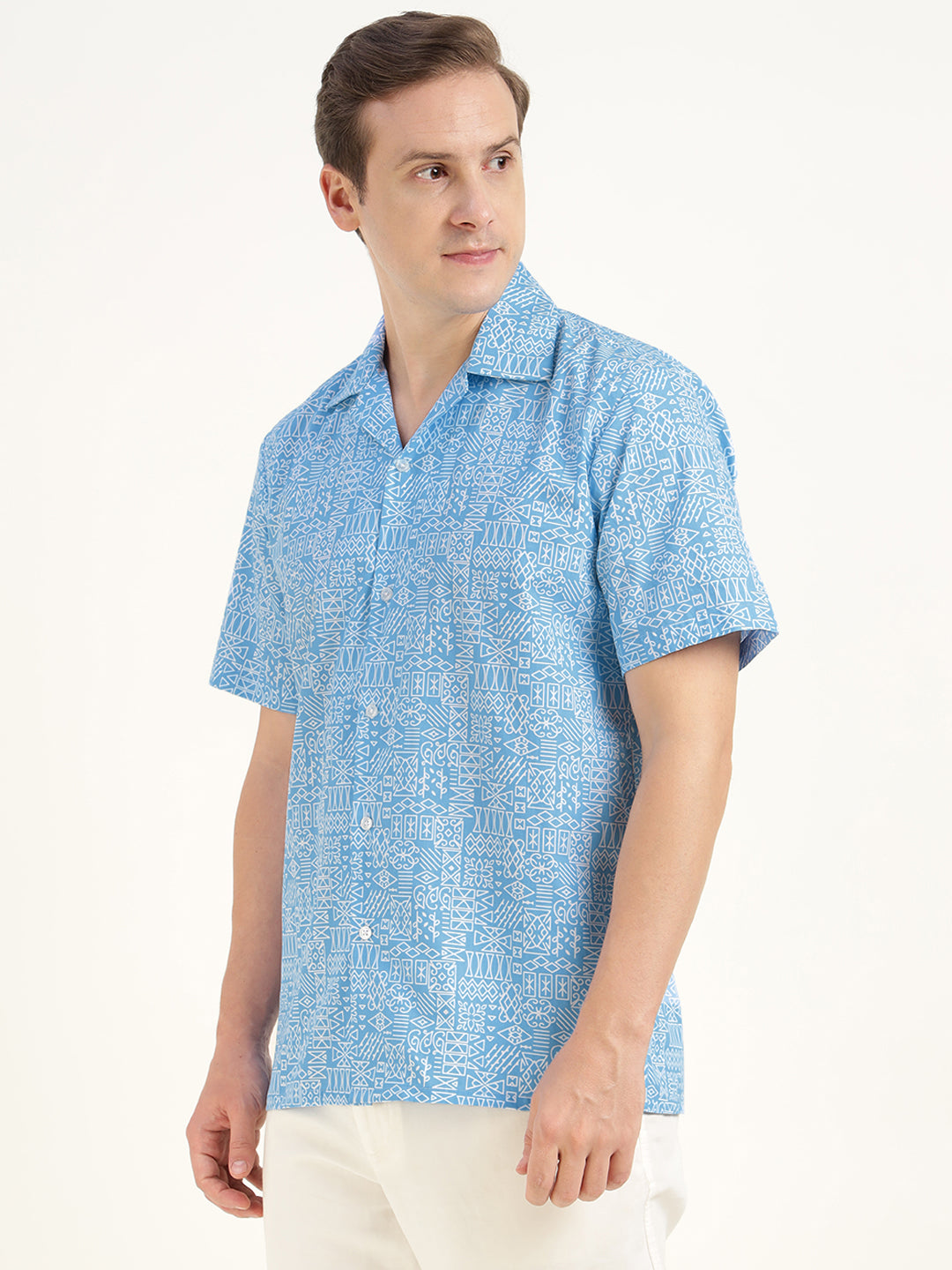 Hancock Men Blue Printed Pure Cotton Relaxed Fit Casual Shirt