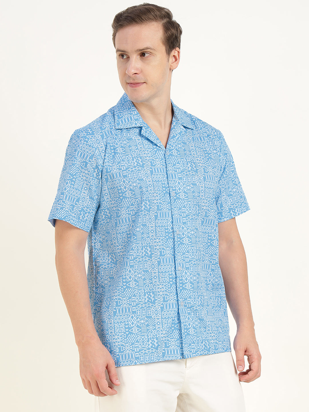 Hancock Men Blue Printed Pure Cotton Relaxed Fit Casual Shirt