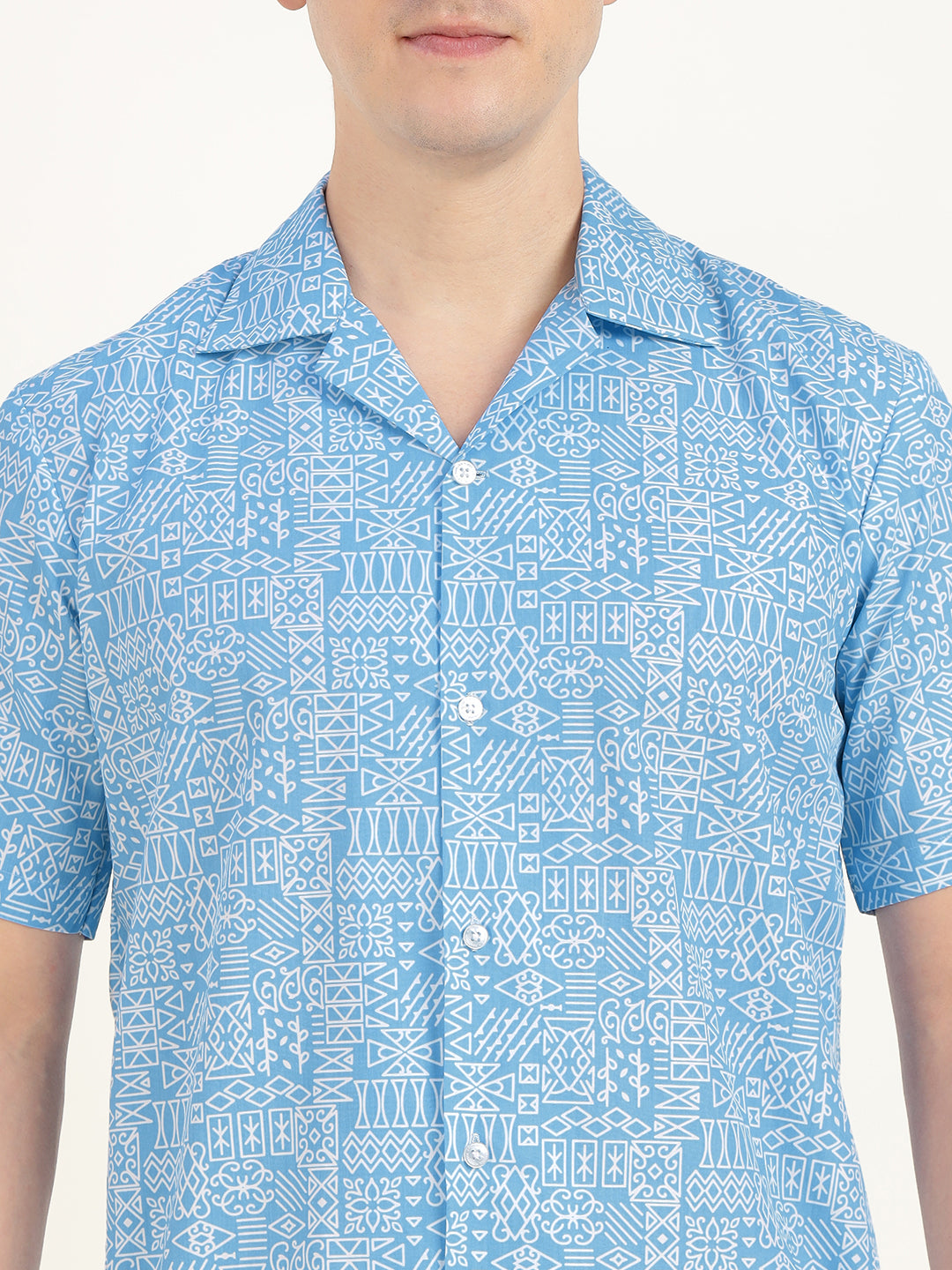 Hancock Men Blue Printed Pure Cotton Relaxed Fit Casual Shirt