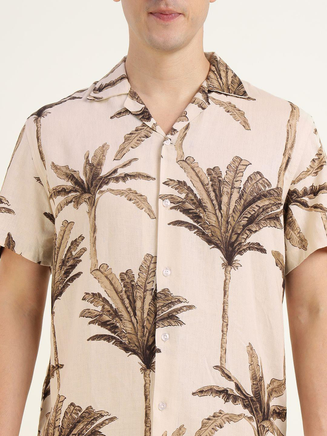 Hancock Men Beige & Brown Printed Pure Cotton Relaxed Fit Casual Shirt