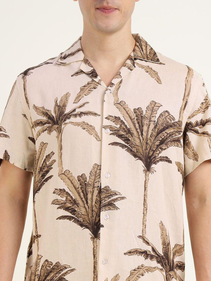 Hancock Men Beige & Brown Printed Pure Cotton Relaxed Fit Casual Shirt