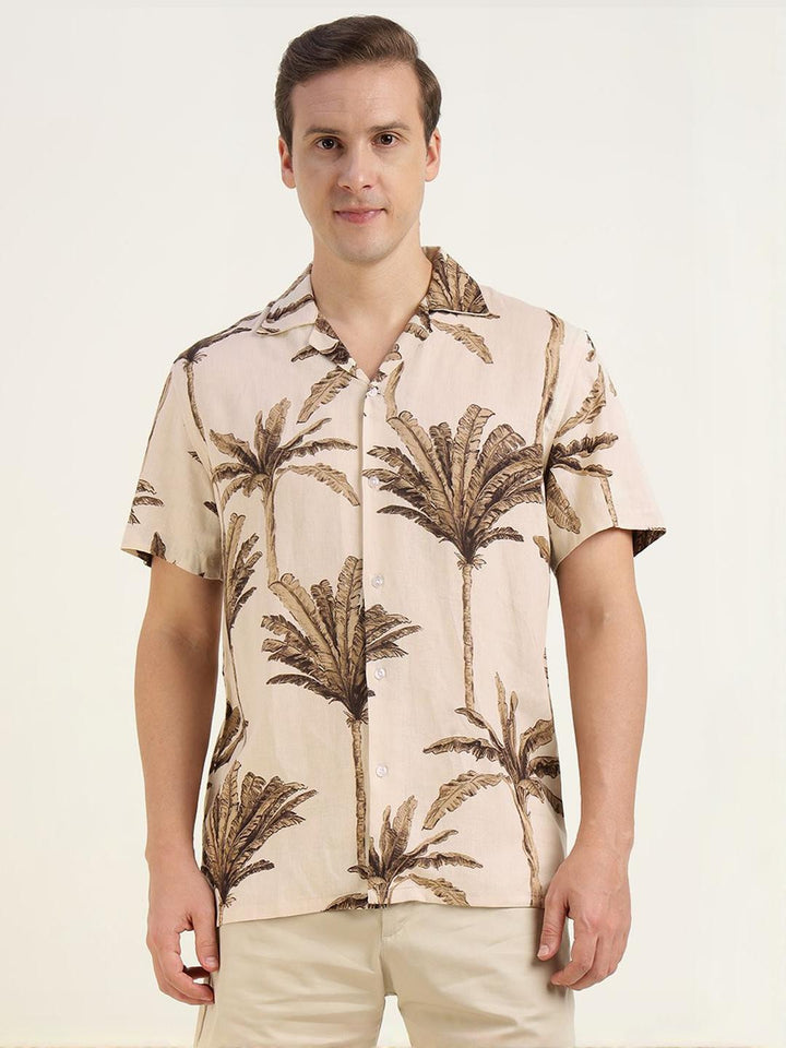 Hancock Men Beige & Brown Printed Pure Cotton Relaxed Fit Casual Shirt