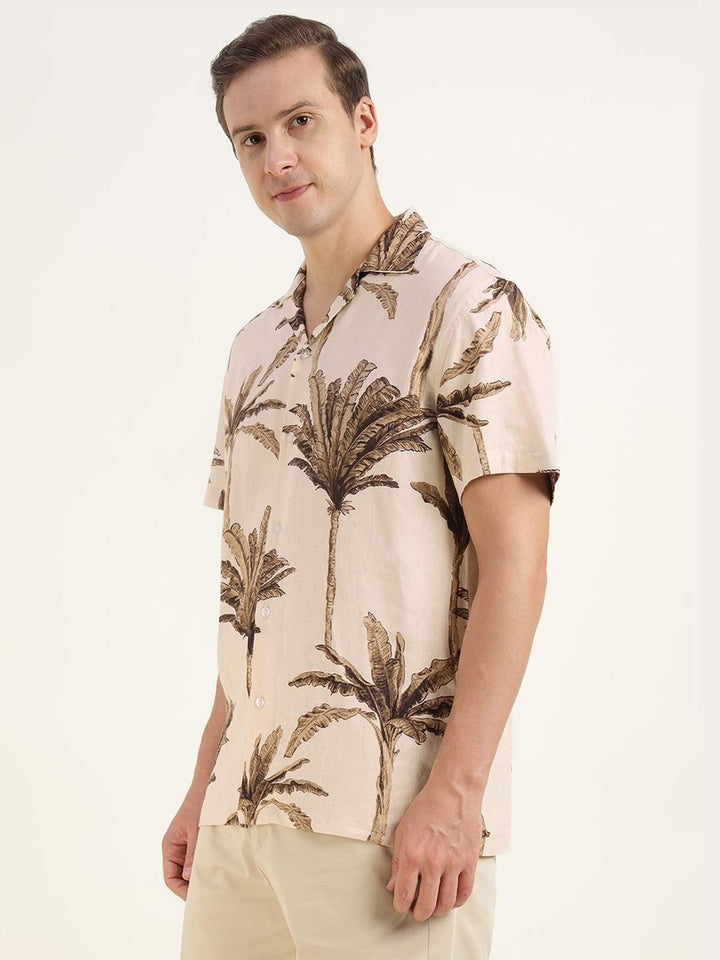 Hancock Men Beige & Brown Printed Pure Cotton Relaxed Fit Casual Shirt