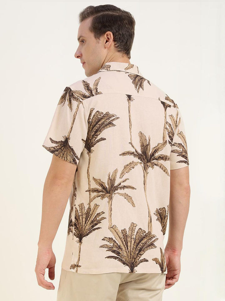 Hancock Men Beige & Brown Printed Pure Cotton Relaxed Fit Casual Shirt