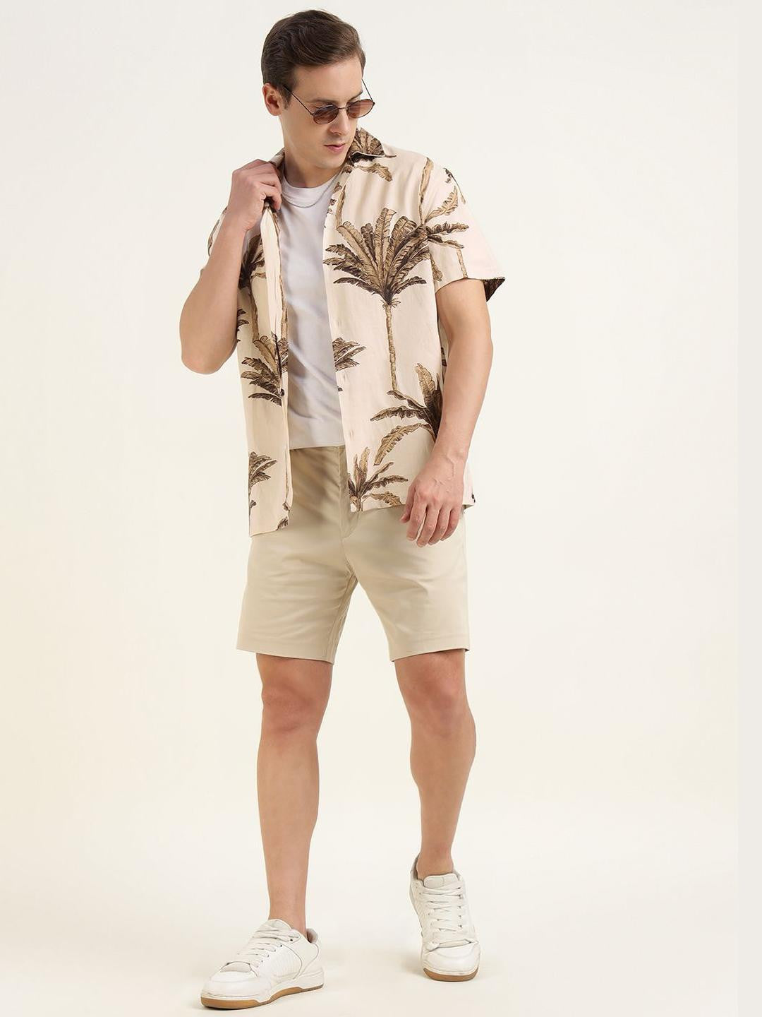 Hancock Men Beige & Brown Printed Pure Cotton Relaxed Fit Casual Shirt