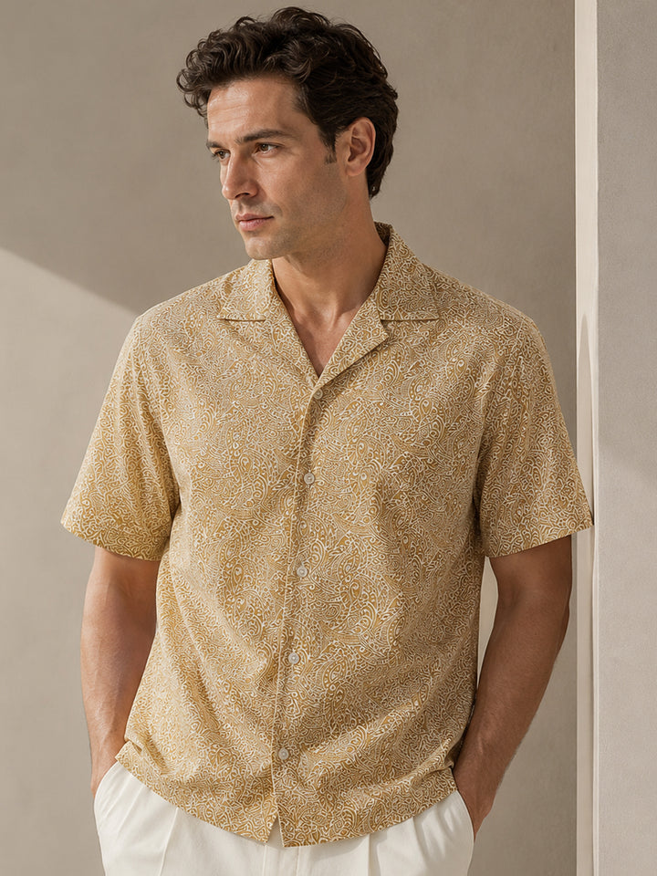 Men Beige Printed Pure Cotton Relaxed Fit Casual Shirt