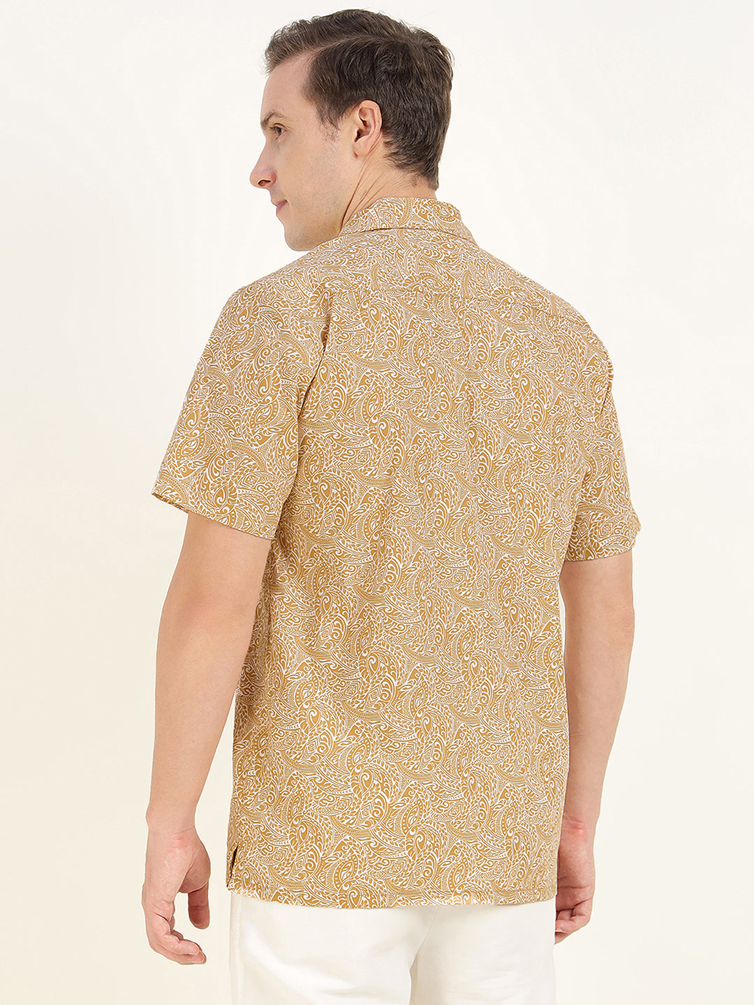 Hancock Men Beige Printed Pure Cotton Relaxed Fit Casual Shirt