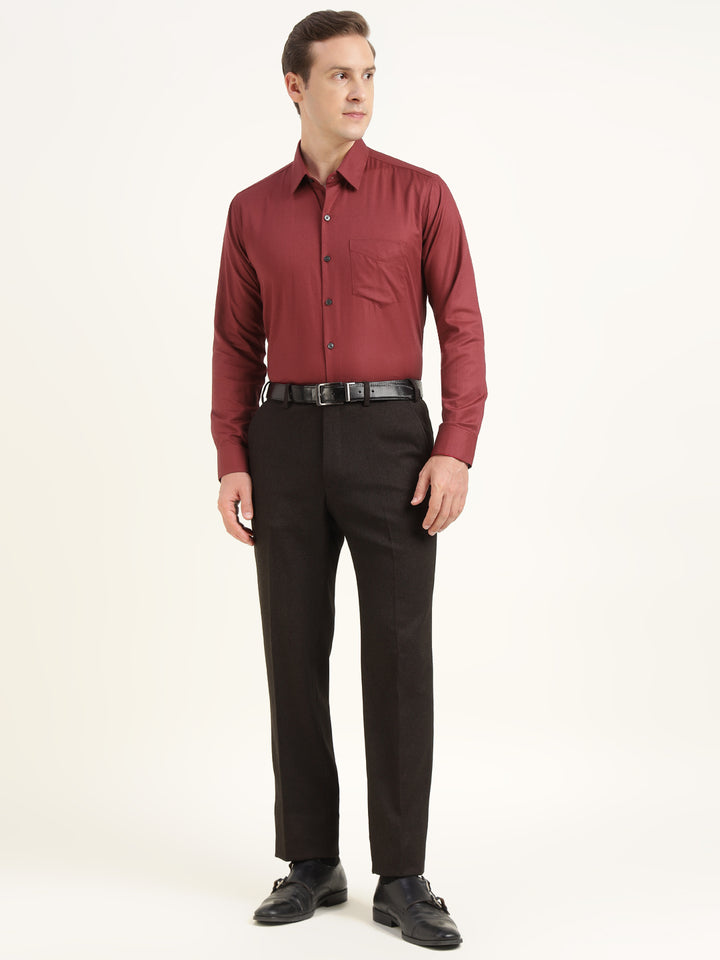 Men Maroon Solid Cotton Elastene Slim Fit Party Shirt