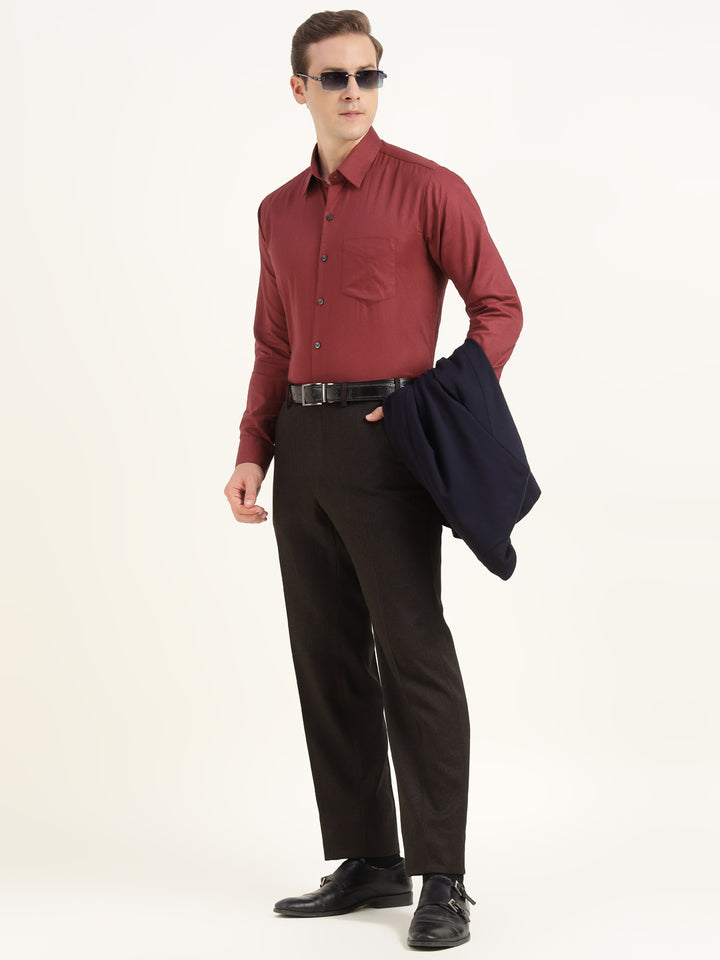 Men Maroon Solid Cotton Elastene Slim Fit Party Shirt