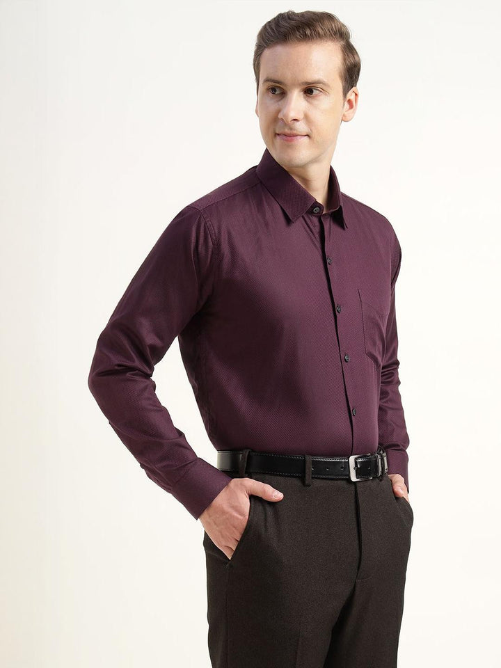 Men Burgundy Solid Pure Cotton Slim Fit Party Shirt
