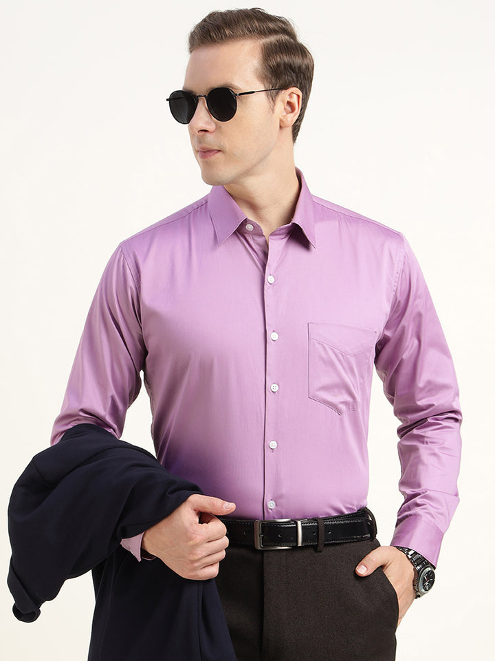 Men Purple Solid Pure Cotton Slim Fit Party Shirt