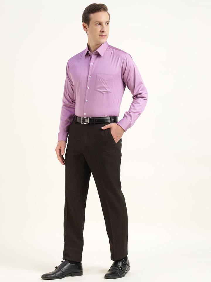 Men Purple Solid Pure Cotton Slim Fit Party Shirt