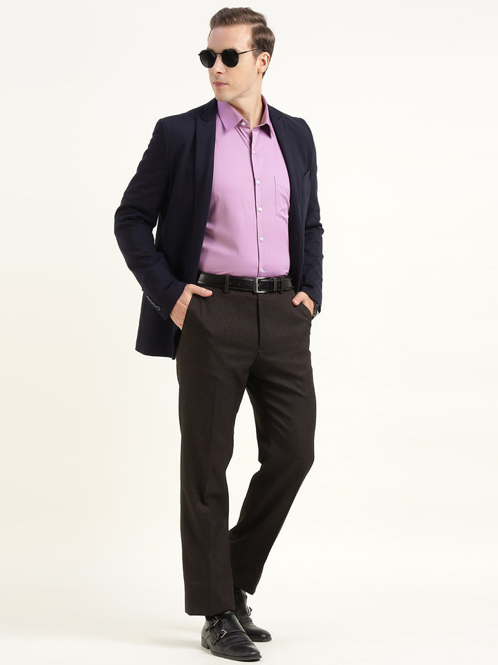 Men Purple Solid Pure Cotton Slim Fit Party Shirt