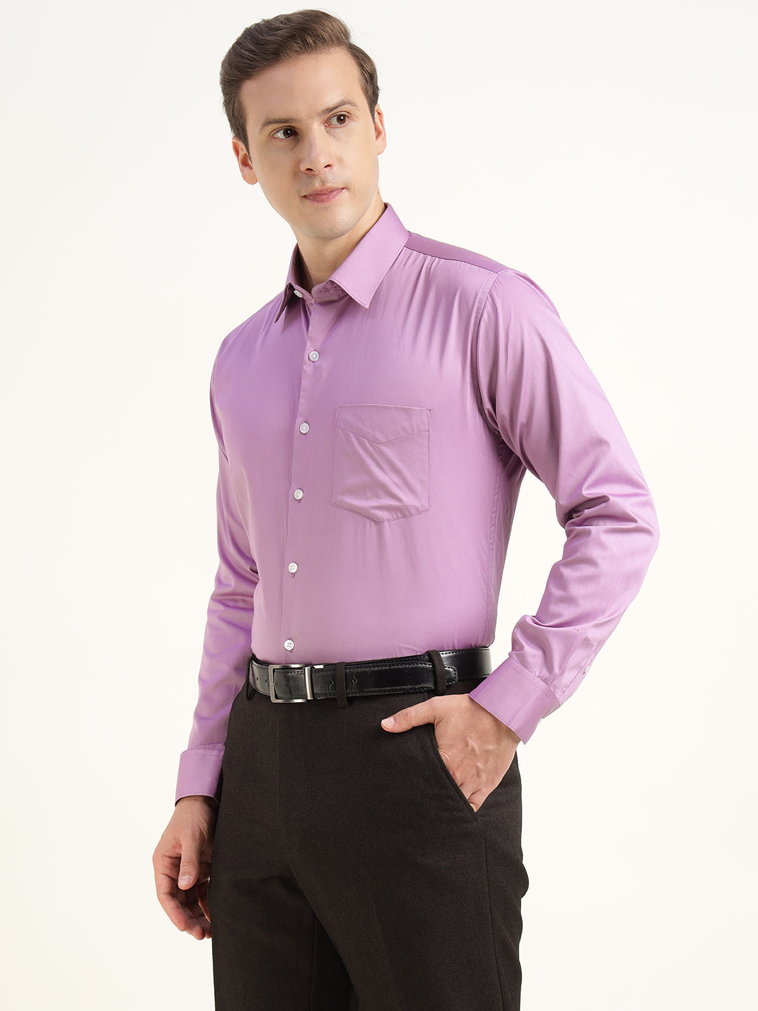 Men Purple Solid Pure Cotton Slim Fit Party Shirt