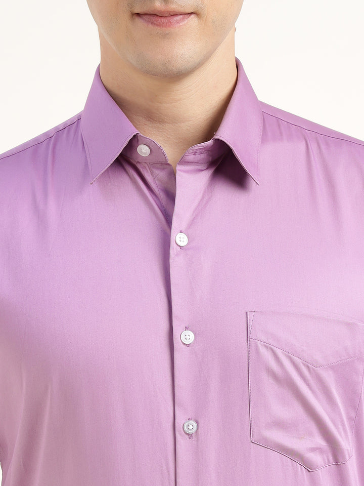 Men Purple Solid Pure Cotton Slim Fit Party Shirt